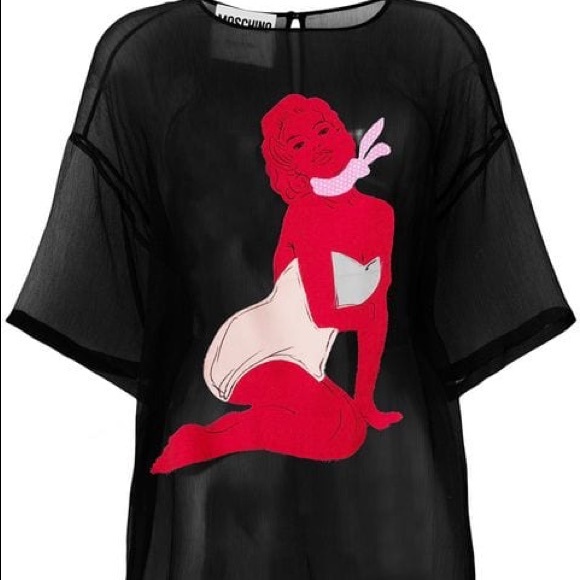 Moschino Tops - MOSCHINO MARILYN APPLIQUÉ MESH T SHIRT